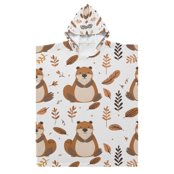 Kid Hooded Beach Towel Bath Poncho Towels Soft Absorbent Quick Dry for Boy Girl Cute Beaver and Leaf S