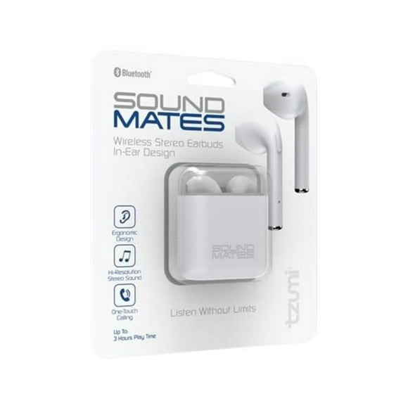 Tzumi Soundmates Écouteurs Bluetooth avec Recharge Sans Fil&44; Blanc