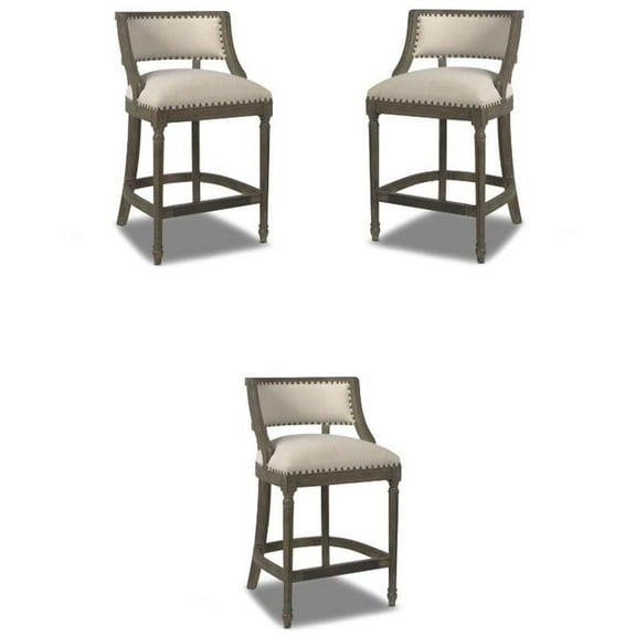 Home Square 26.5" Farmhouse Height Bar Stool in Light Beige - Set of 3