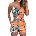thumbnail image 2 of CEHVOM Womens Fashion Leaf And Stripe Printed Sling Short Two-Piece Suit And Pocket, 2 of 6