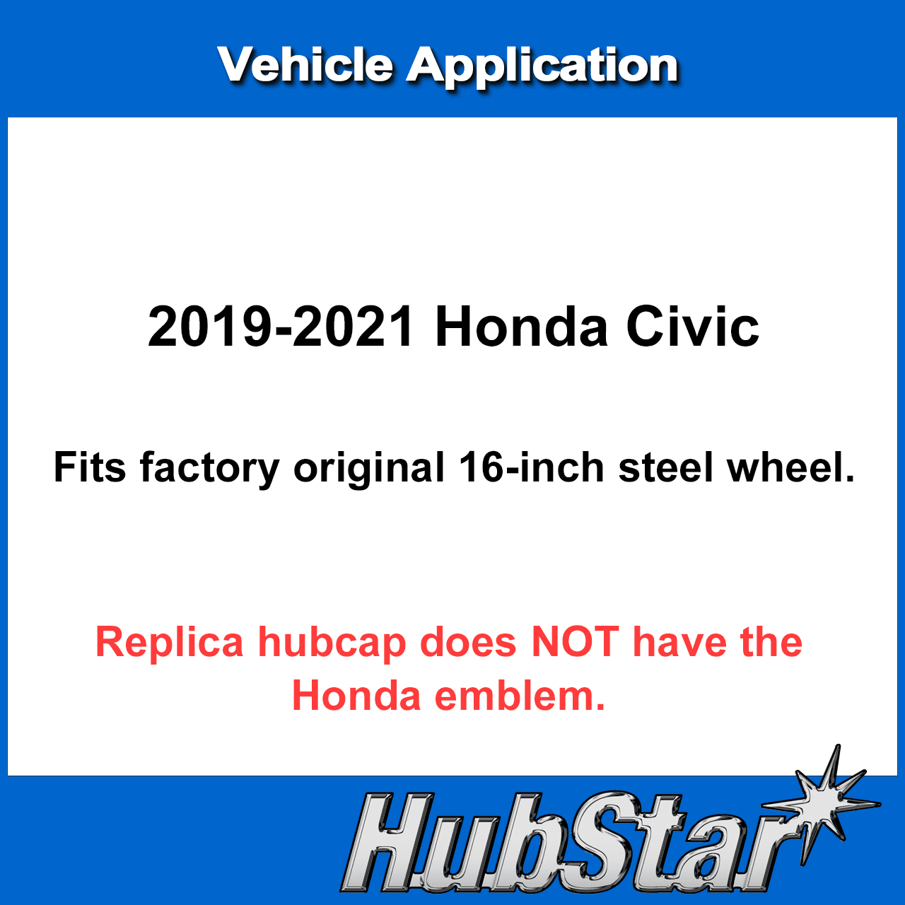 HubStar Premium Hubcap Replacement for Honda Civic 2019-2021, 16-inch Replica Silver-Charcoal Wheel Cover (1 Piece)