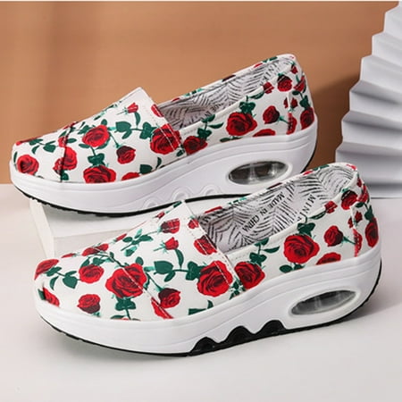 

Zpanxa Shoes for Women Canvas Shoes Wedge Heel Thick-soled Rocking Platform Sneakers Fashion Casual Mother s Single Shoes White Womens Shoes 36