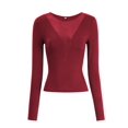 thumbnail image 3 of Camisas Ajustadas de Larga de con Cuello en V Profundo para Mujer, Moda Y2K 2025 Vino Tinto S, 3 of 10