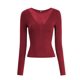 thumbnail image 3 of Camisas Ajustadas de Larga de con Cuello en V Profundo para Mujer, Moda Y2K 2025 Vino Tinto S, 3 of 10