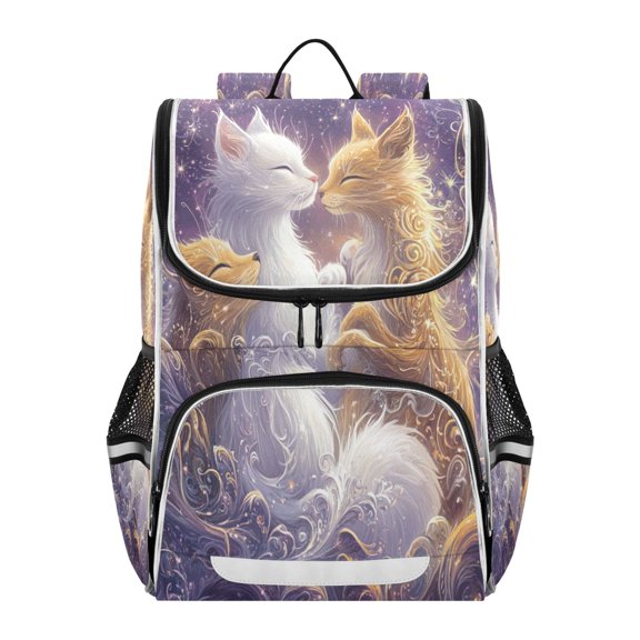 YAZAOO School Backpack Travel Bag Bookbags Bookbags Cats Embracing in Cosmic Swirls Pattern
