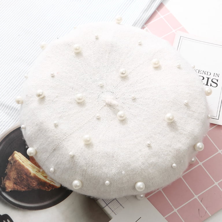 Beret Hat Pearl French Style Beanie Cap Solid Color Winter  display picture 1