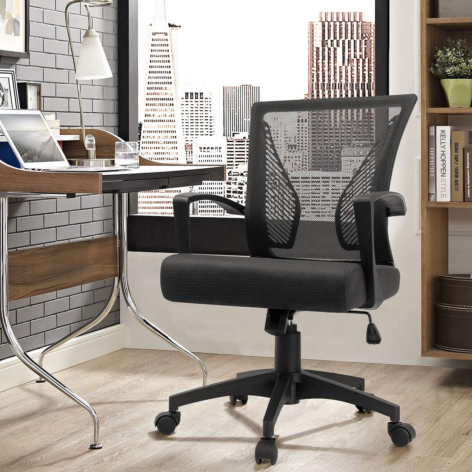 Homall Mid Back Office Chair Computer Ergonomic Mesh Chair Adjustable Mesh Chair with Armrest, Black