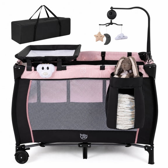 Babyjoy Portable Baby Playard with Mattress Music Box Changing Table Carry Bag Pink