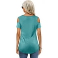 thumbnail image 2 of JYLFC Womens Cold Shoulder T Shirts Summer V Neck Short Sleeve Tops, Turquoise L, 2 of 3