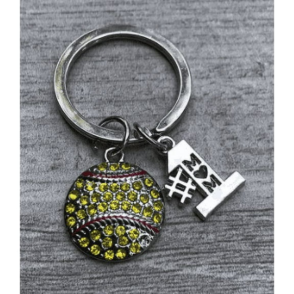 Softball Mom Rhinestone Keychain, 1 Softball Mom Keychain for Softball Player Moms