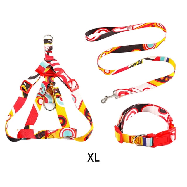3Pcs/Set Collier pour Animaux de Compagnie Laisse en Alliage de Zinc Impression Réglable Moyen Harnais Décoratif Extérieur Lavable Accessoires pour Animaux Rouge XL 2.5x120cm