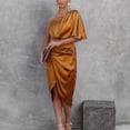 thumbnail image 1 of Vestido midi de color liso para mujer Vestidos de lápiz ajustados de satén, 1 of 4