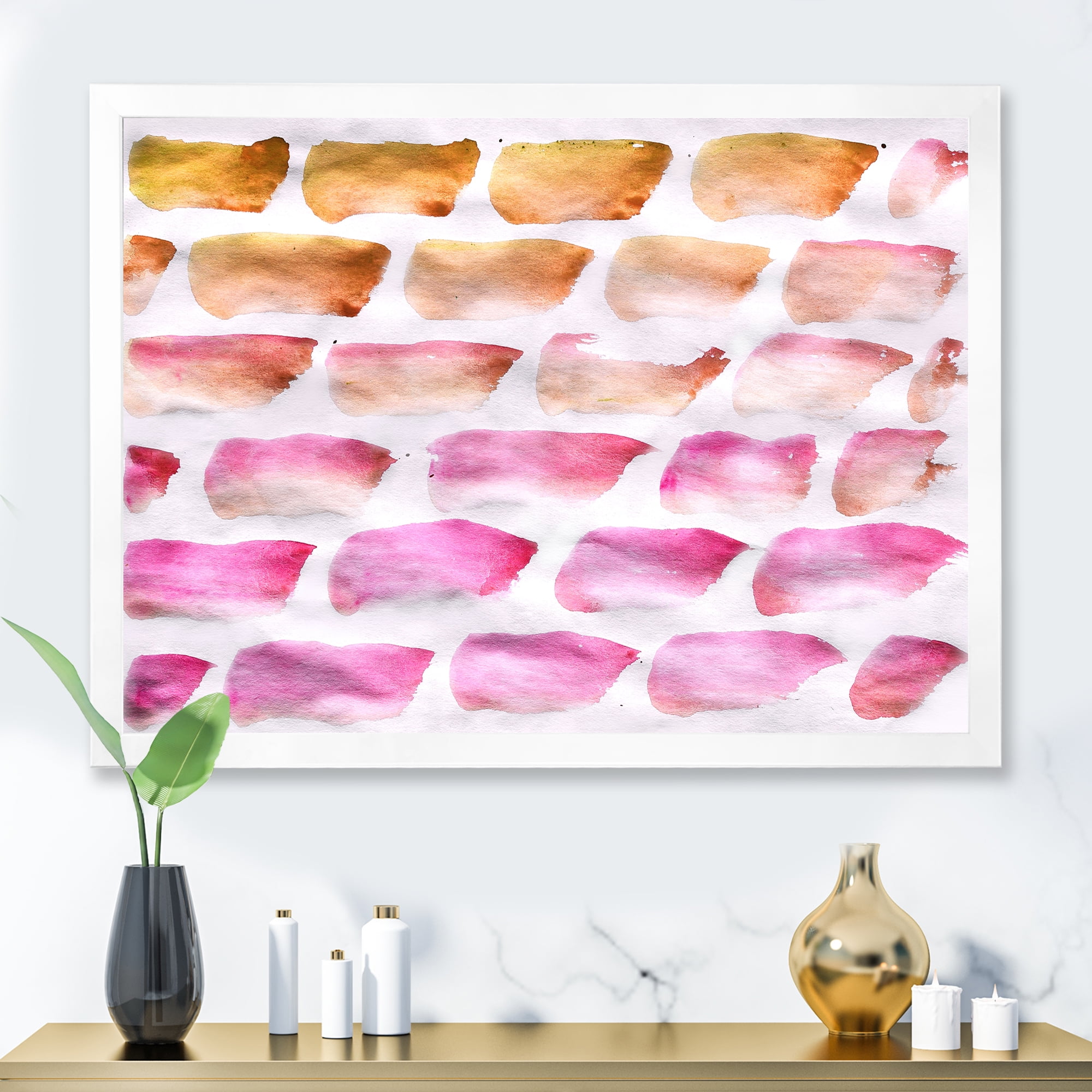 Designart 'Dark Yellow and Pink Abstracts Brushes' Modern Framed Art Print