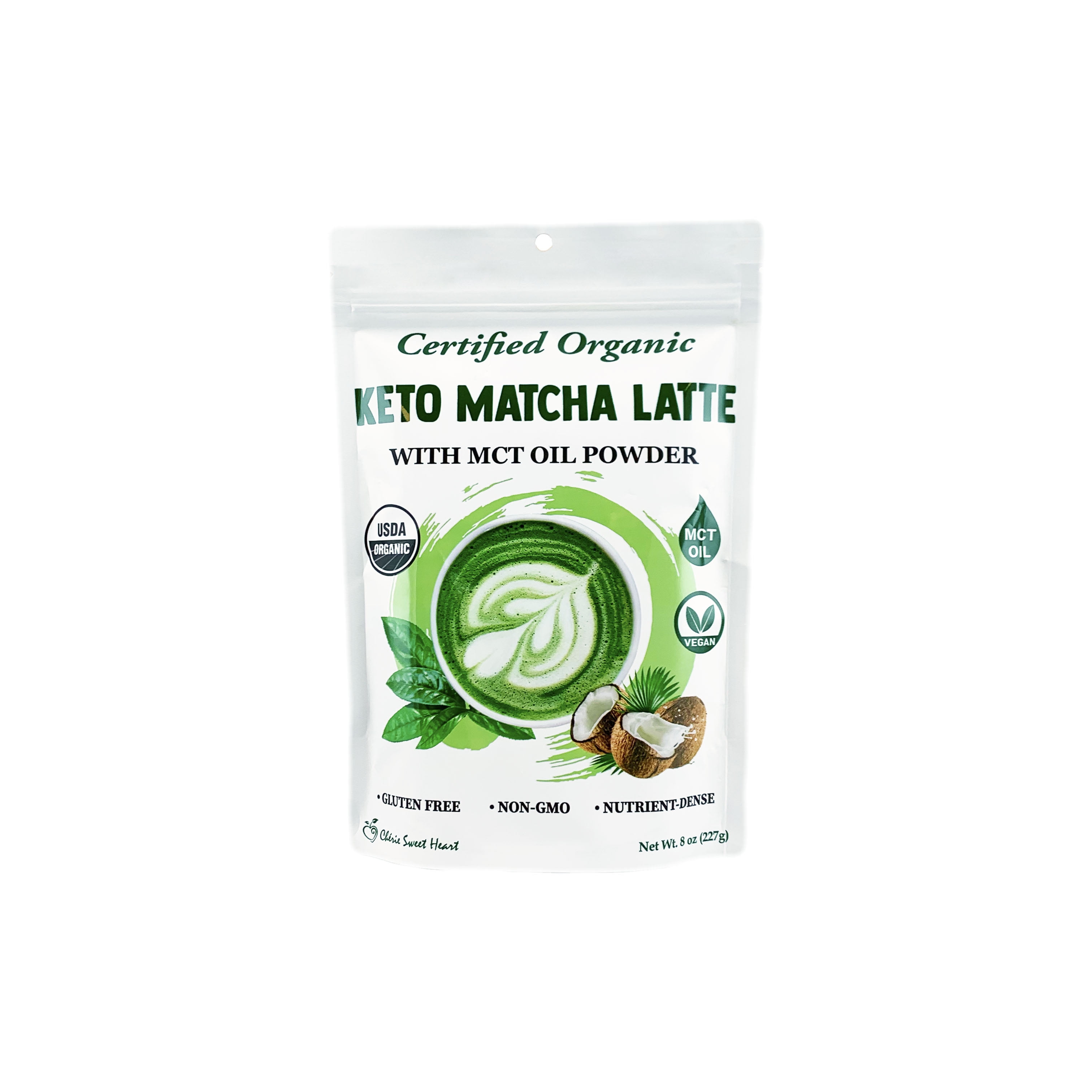 Organic Keto Matcha Latte Powder (8oz/227g), Pure Clean Energy, MCT Oil