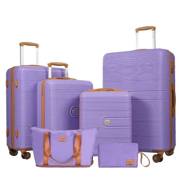 Travelhouse 6 Piece Hardshell Luggage Set Hardside Lightweight Suitcase with TSA Lock Spinner Wheels.(Purple)