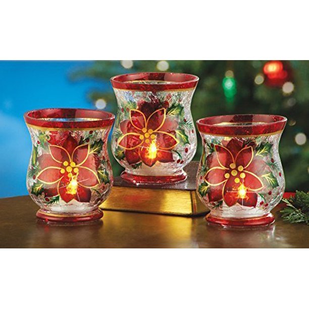 Christmas Poinsettia Votive Candle Holders Set Of 3 by Collections Etc