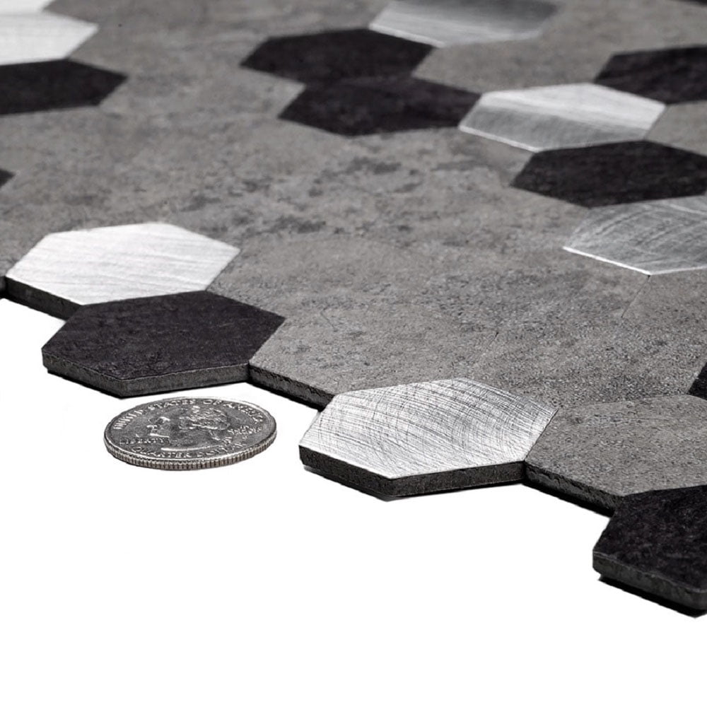 10 pack Silver Grey Hexagon Mix 11.25 in. x 11.25 in. Honed Peel and Stick Backsplash Tile for Kitchen and Bathroom(8.79 sq. ft. / Case)