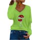 thumbnail image 2 of Puntoco Moda Mujer Cuello en V Camiseta de manga larga Otoño Impresión Blusa suelta tops Puntoco Puntoco-4966, 2 of 5