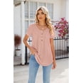 thumbnail image 6 of Summer Circle Smocked Button Short Sleeve Tuxedo Women's T-Shirt Top, 6 of 8