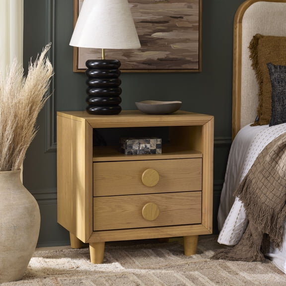 Safavieh Akanksha Modern Oak Veneer and Solid Wood Night Stands, Natural