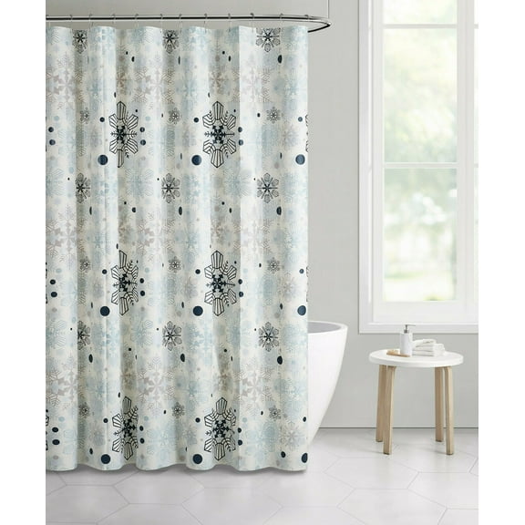 Kate Aurora Holiday Living Christmas Blue Winter Snowflakes Fabric Shower Curtain