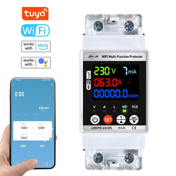 Tuya WiFi Protector de reconexión automática Disyuntor inteligente Pantalla digital monofásica Interruptor de reconexión Dispositivo de protección contra fugas de corriente de voltaje ajustable con me