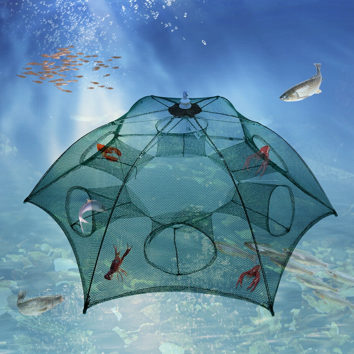 Fishing Net Trap, Portable Folded Umbrella Shaped 4 Holes Fish Shrimp Minnow  Crayfish Crab Baits Cast Mesh Trap 
