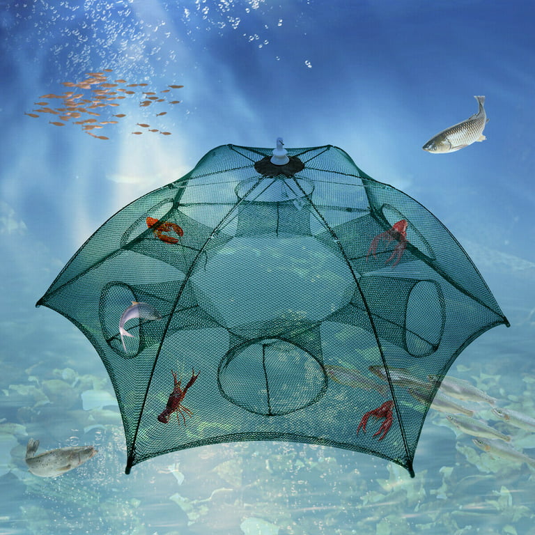 Fishing Net Trap, Portable Folded Umbrella Shaped 4 Holes Fish Shrimp  Minnow Crayfish Crab Baits Cast Mesh Trap