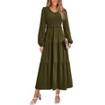 thumbnail image 1 of Vestido midi PRETTYGARDEN para mujer con cuello en V fruncido y manga larga, 1 of 9