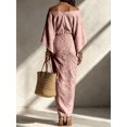 thumbnail image 2 of Women Off Shoulder 3/4 Sleeve Maxi Dress Waist Twist Ruched Side Slit Casual Dress for Beach Vacation, 2 of 5