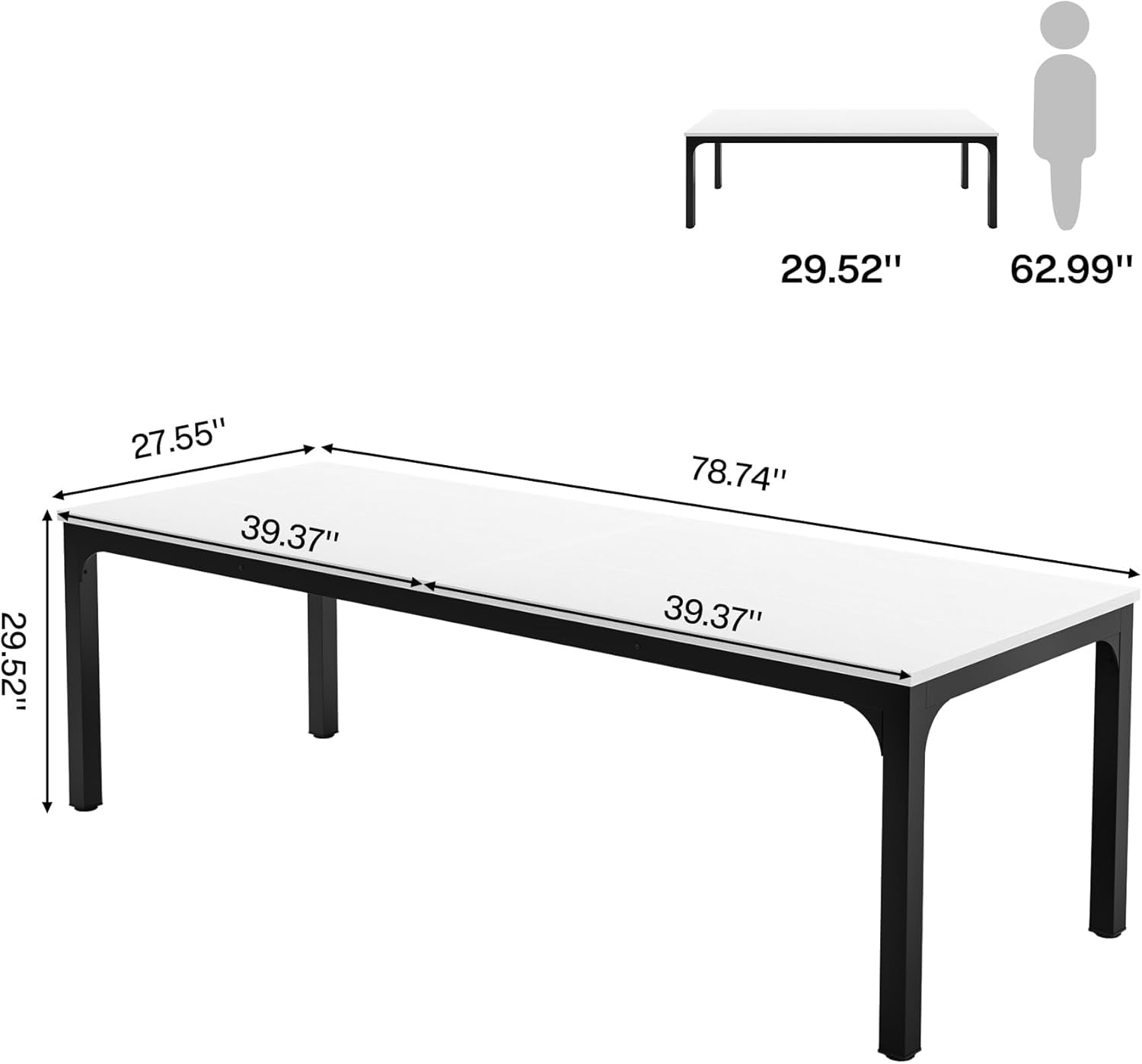 Tribesigns 78.7 inches Extra Long Computer Desk 2 Person, Extra Wide Double Office lndustrial Writing Workstation with Adjustable Foot Pads for Home Office Table, White & Black