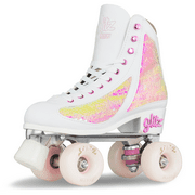 Crazy Skates Glitz Roller Skates | Adjustable or Fixed Sizes | Glitter Sparkle Quad Skates for Women and Girls - Pearl (Size: US Mens 3 | US Ladies 3 | EU 34)