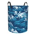 thumbnail image 5 of XMXY Round Laundry Basket Organizer, Blue Waves Sea Waterproof Collapsible Dirty Clothes Basket Laundry Hamper, Small Size, 5 of 8