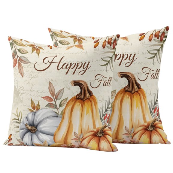 Outdoor Pillow Covers 26x26 Set of 2, Fall Pumpkin Waterproof Patio Throw Pillow Covers for Couch Sofa Chair, Thanksgiving Vintage Flower Leaf Decorative Pillowcases for Throw Pillows