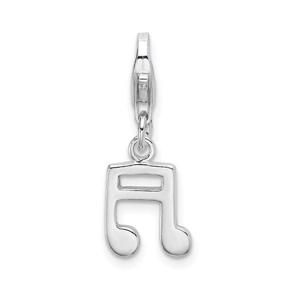 925 Sterling Silver RH Polished Beamed Sixteenth Note With Lobster Clasp Charm Pendant; for Adults and Teens; for Women and Men
