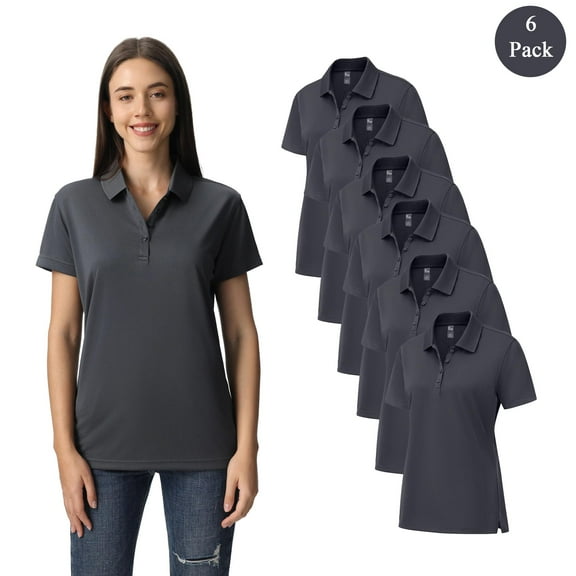Zfeel Women’s High Performance Dry Fit Polo, Activewear Uniform Polo Shirt, Pack of 6, lron Grey, S