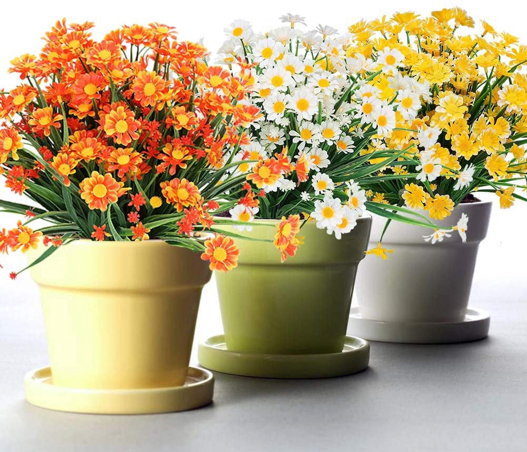 6 Bundles Outdoor Artificial Daisies Fake Flowers UV Resistant Shrubs, Faux Plastic Greenery for Indoor Outside Hanging Plants Garden Porch Window Box Home Wedding Farmhouse Decor (White)