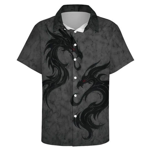 LAOLIUSN Men's Black Dragon Hawaiian Shirt, Gothic Fantasy Dragon Print Short Sleeve Button Down Shirt, S-4XL