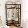 thumbnail image 2 of Costway Corner Garment Rack L-shaped Clothes Rack with Open Shelves & Adjustable Foot Pads Walnut, 2 of 10