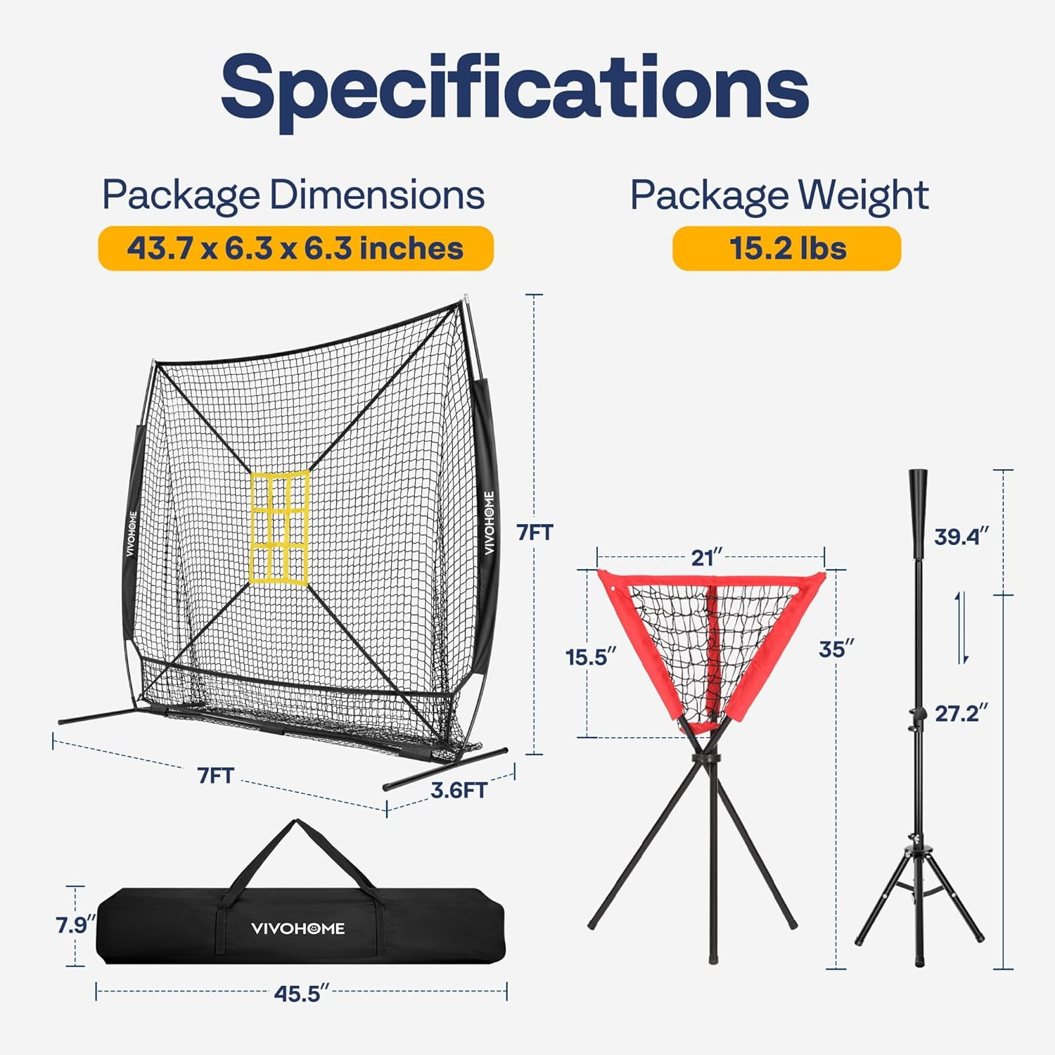 SPECSTAR Baseball Net, 7 x 7 ft Baseball Softball Hitting Net with Large Ball Collection System, with 2 Strike Zone, Batting Tee, Caddy, Carry Bag