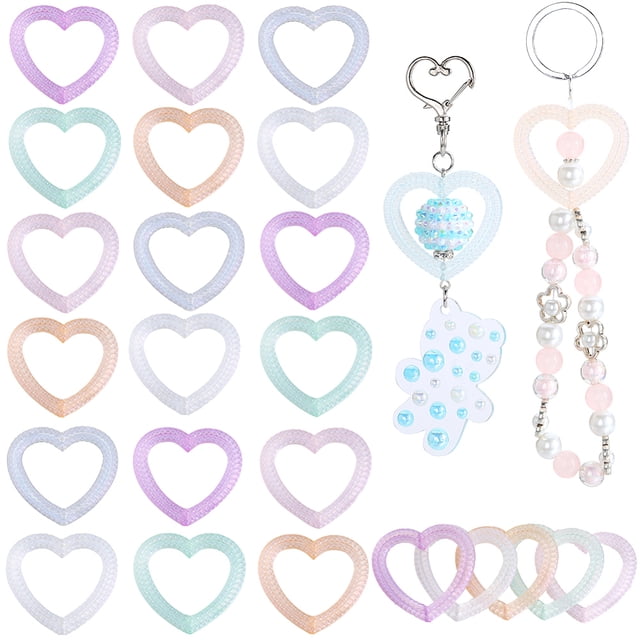 50Pcs Luminous Acrylic Bead Frame Glow In The Dark Heart Mixed Color 37.5x41x5mm Hole: 2mm Inner Diameter: 25x30mm