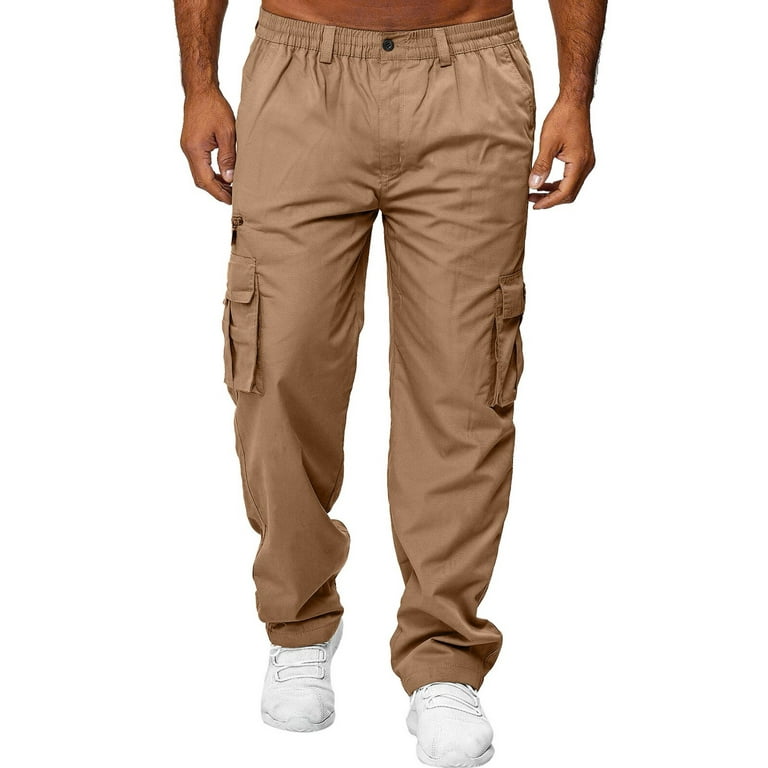 Pxiakgy jeans for men Overalls Men's Multi-pocket Pants Pants Straight-leg  Fitness Sports Men's pants Men Cargo Pants Khaki + M 