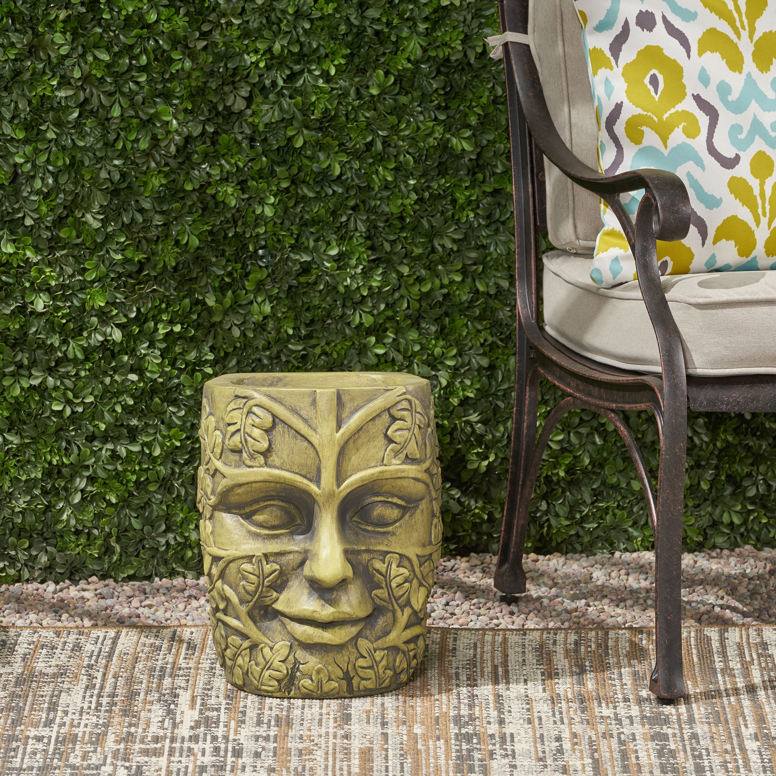 Mintazer MGO Outdoor Cast Stone Easter Island Tiki Totem Urn Planter with Drainage Hole for Patio Backyard Garden, Antique Green