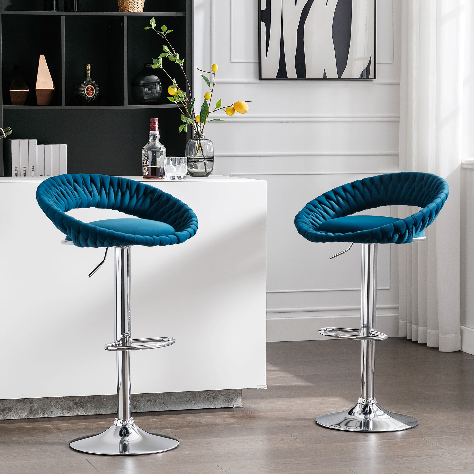 JONPONY bar stools Set of 2, Height Adjustable ,Fabric around woven ...