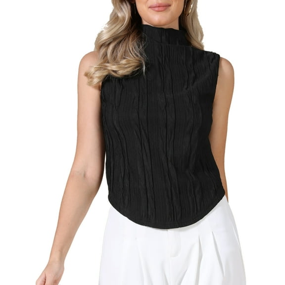 Sleeveless Mock Neck Tank Top for Women Textured Summer Business Casual Outfits Trendy Shirts S Black