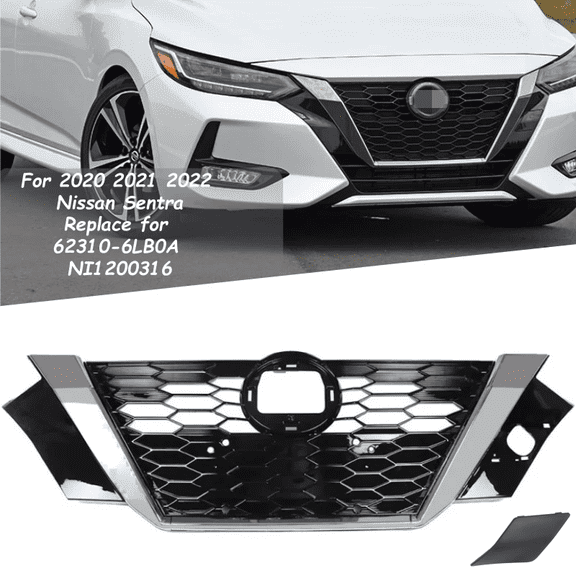 For 2020-2022 Nissan Sentra Grill Front Bumper Upper Grille Black & Chrome