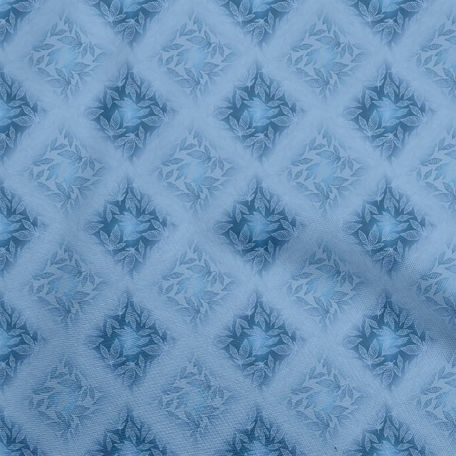 oneOone Polyester Spandex Blue Fabric Leaves Fabric For Sewing Printed Craft Fabric By The Yard 56 Inch Wide