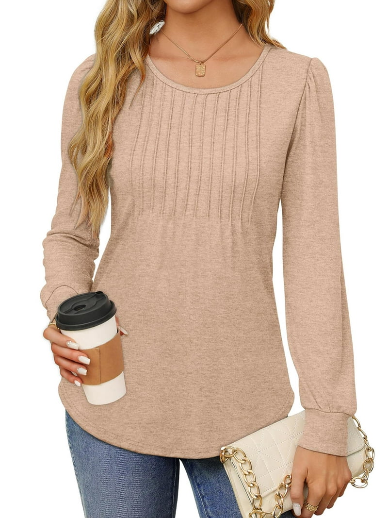 Fantaslook Pleated Blouses for Women Dressy Casual Long