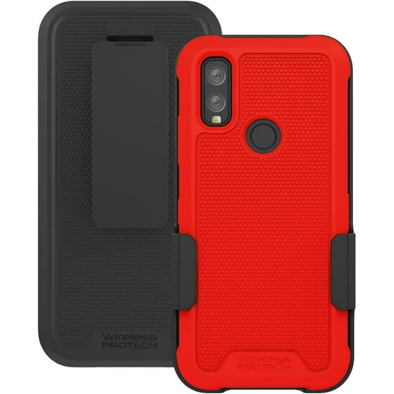 Wireless ProTech Case Compatible with Kyocera DuraSport Phone Model C6930. Heavy Duty Rotating Belt Clip Holster and Rugged Flexible TPU Case Combo (Red)