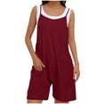 thumbnail image 1 of Yanlir 2025 Spring Summer Overalls for Women's Loose Fit Adjustable Straps Bib Jumpsuits Square Neck Wide Leg Solid Color Overalls with Pockets(Wine#2,L), 1 of 6